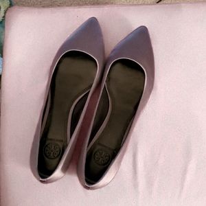 Satin-finish gray Tory Burch flats